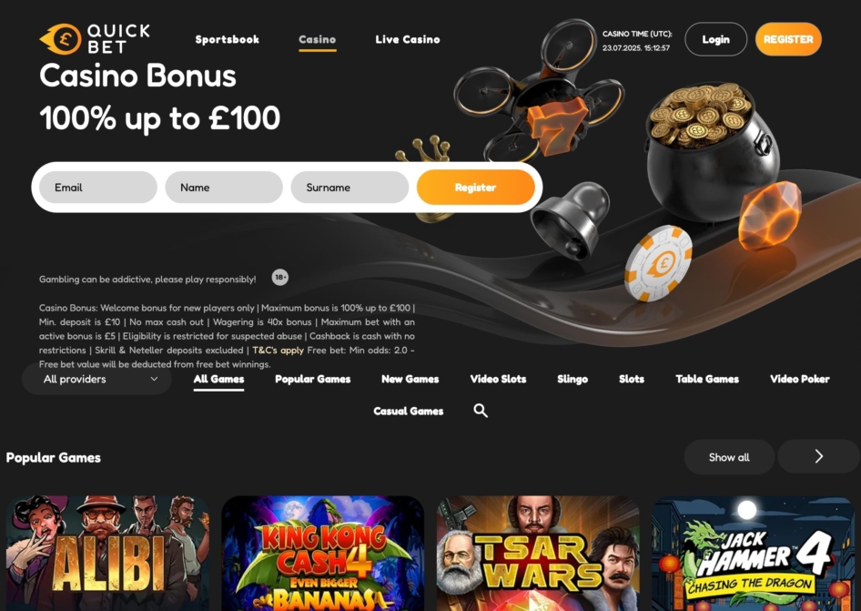 Quickbet Casino Welcome Bonus for UK Players