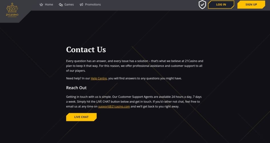 21 Casino Contact Page