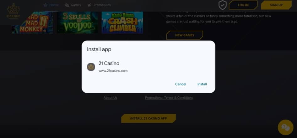 21 Casino Install App