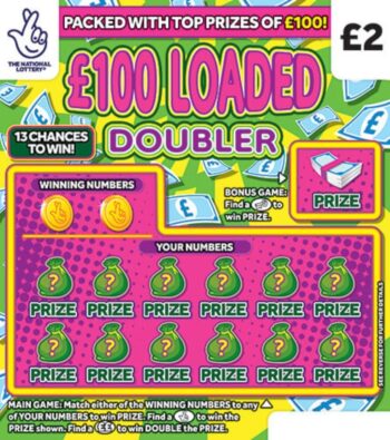 Sample of an unscratched scratch card £100 Loaded Doubler