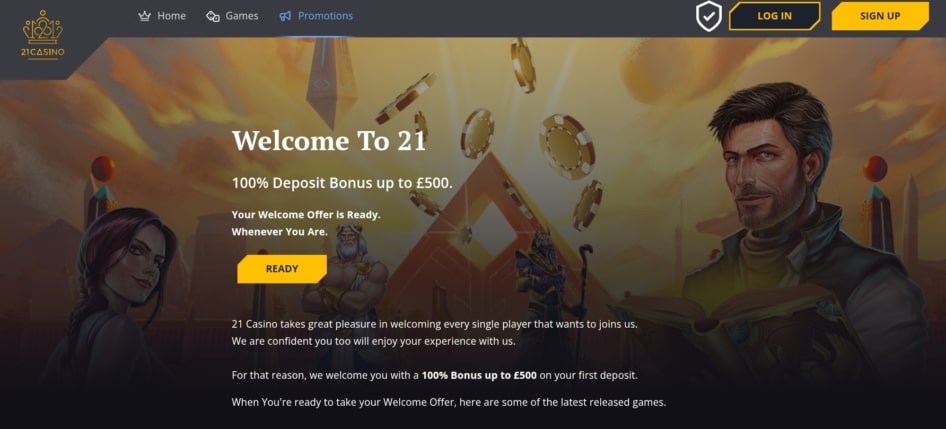 21 Casino homepage