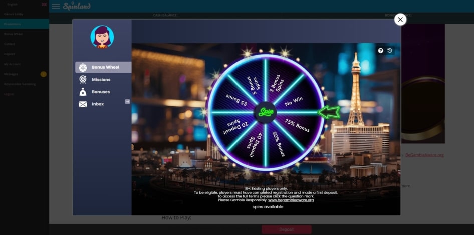 The Spinland Casino bonus wheel