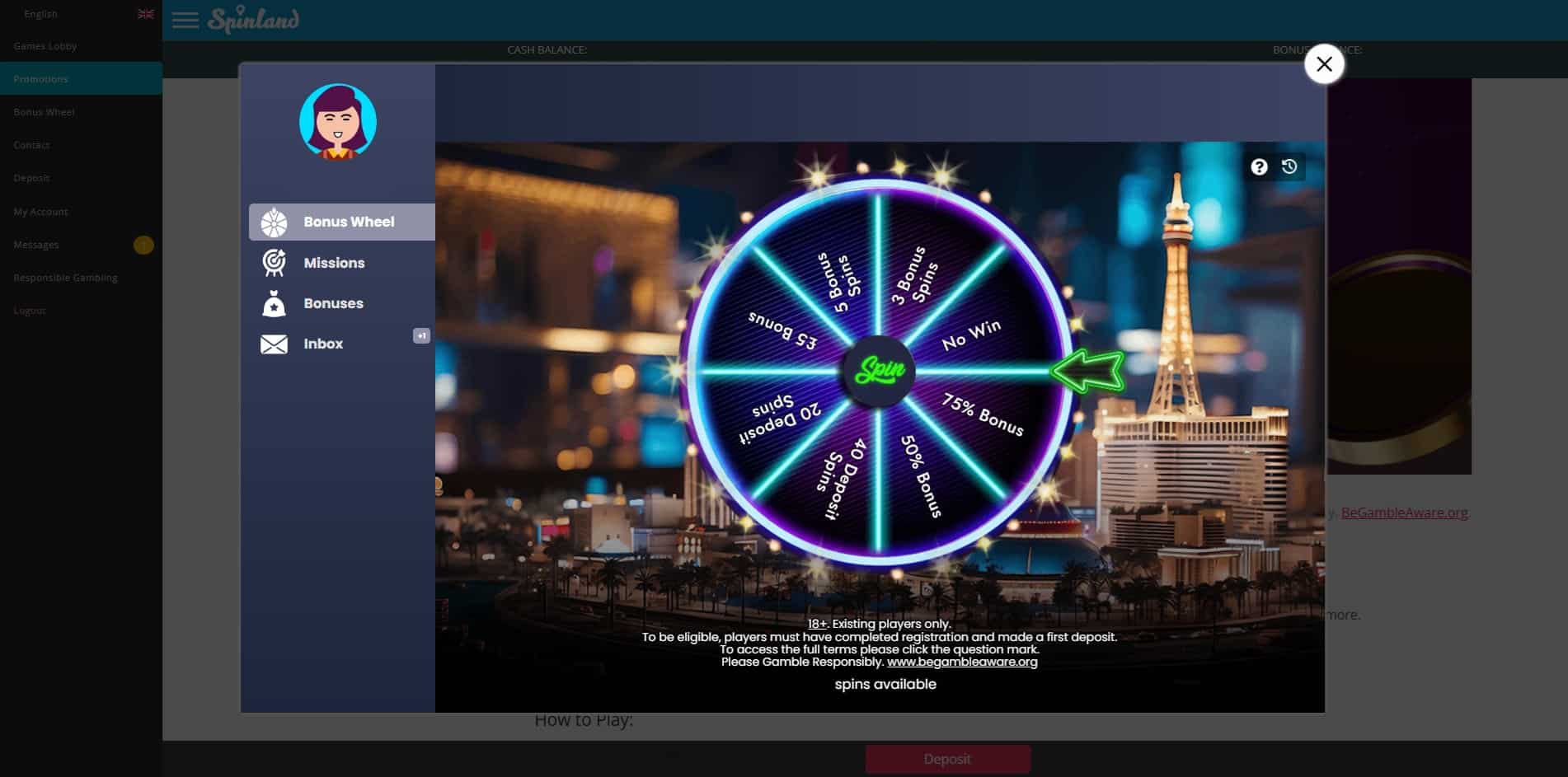The Spinland Casino bonus wheel
