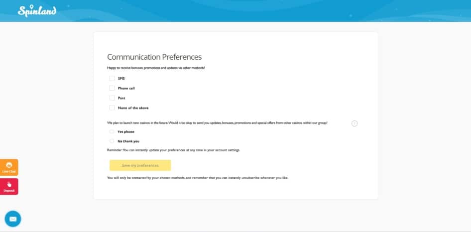 Marketing communication preferences at Spinland