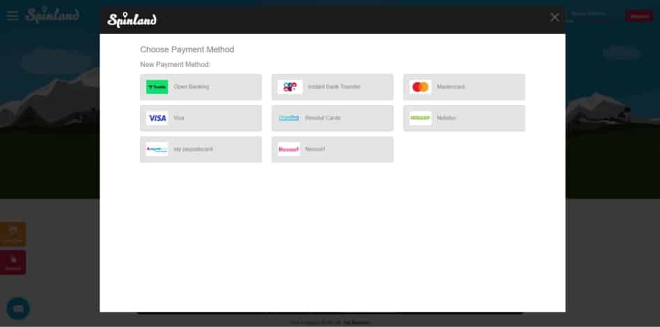 The deposit page of Spinland Casino
