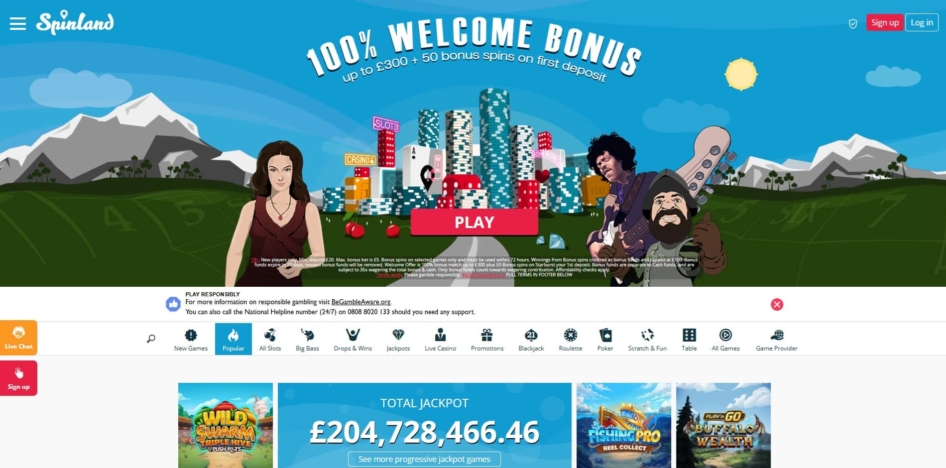 The Spinland Casino homepage