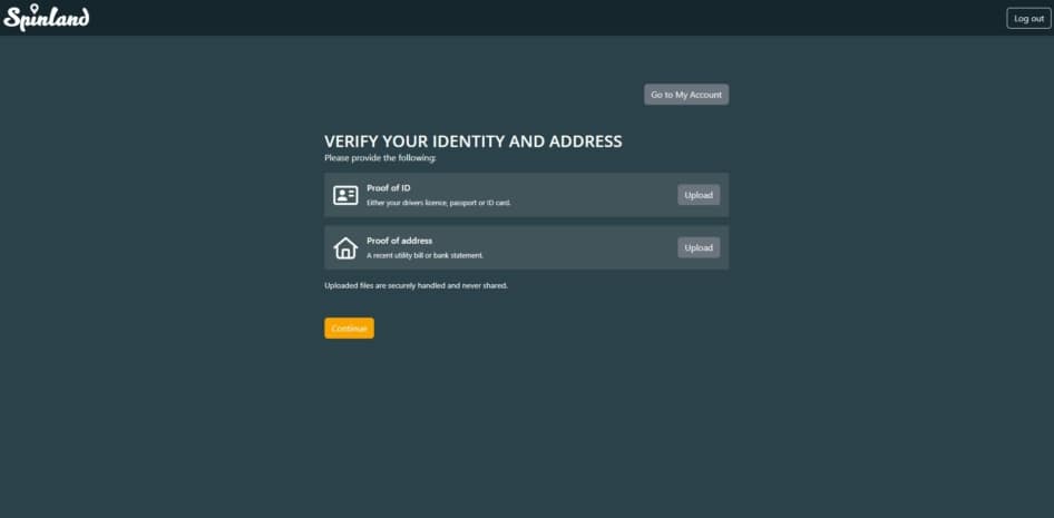 Spinland KYC page