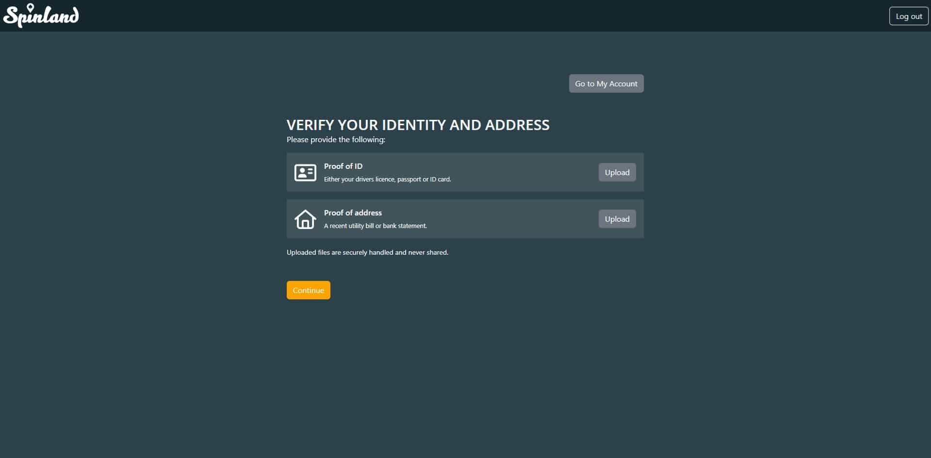 The KYC page of Spinland Casino
