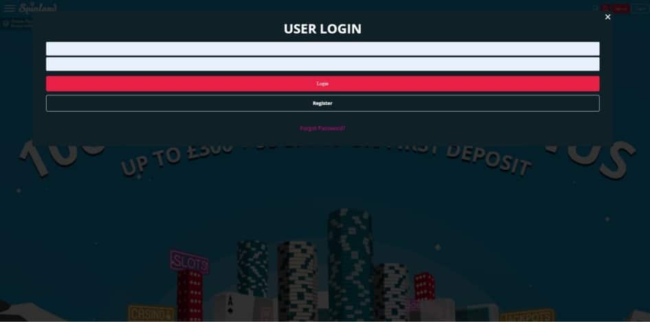 Spinland Casino login page