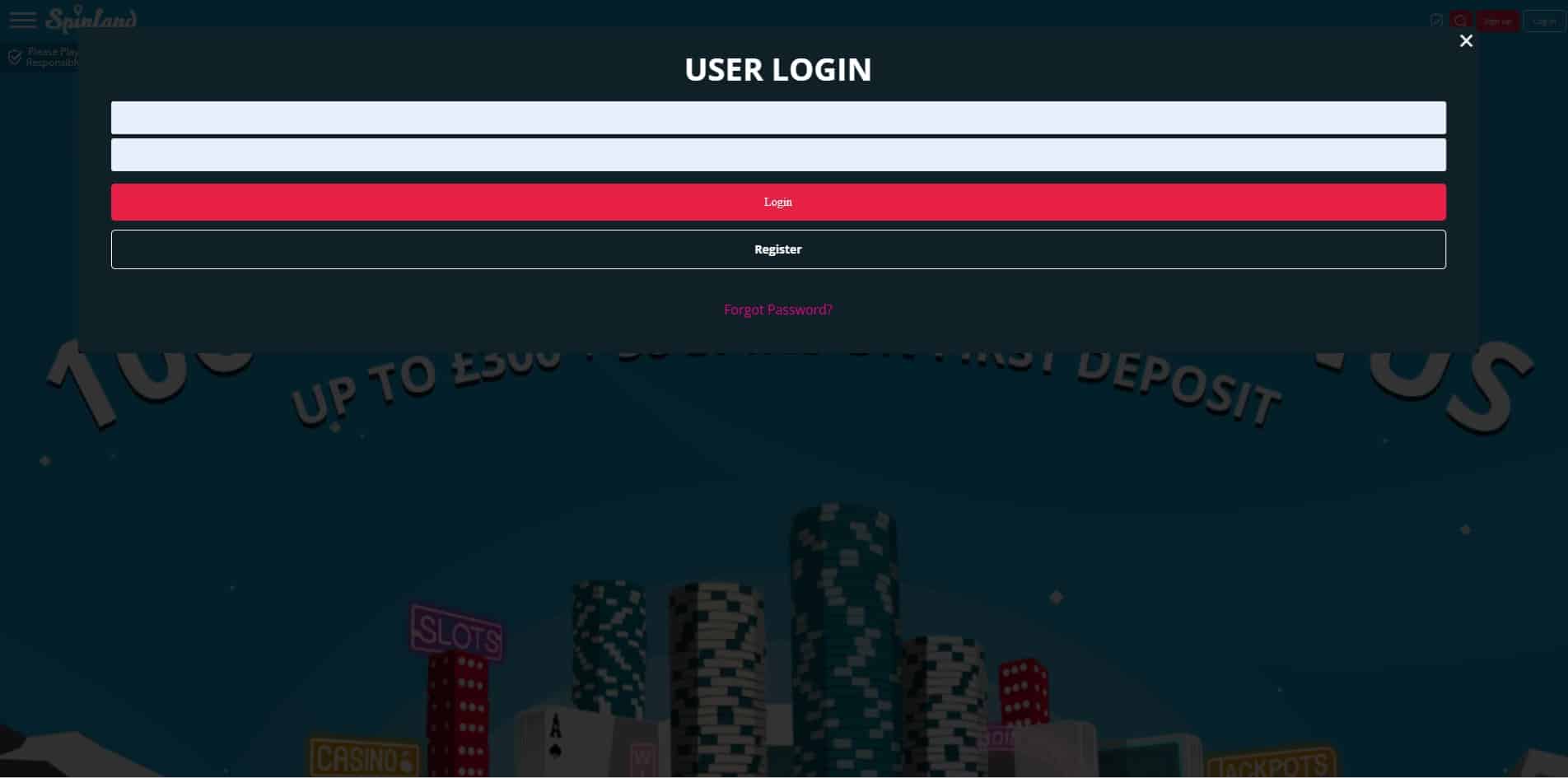 Spinland Casino login page