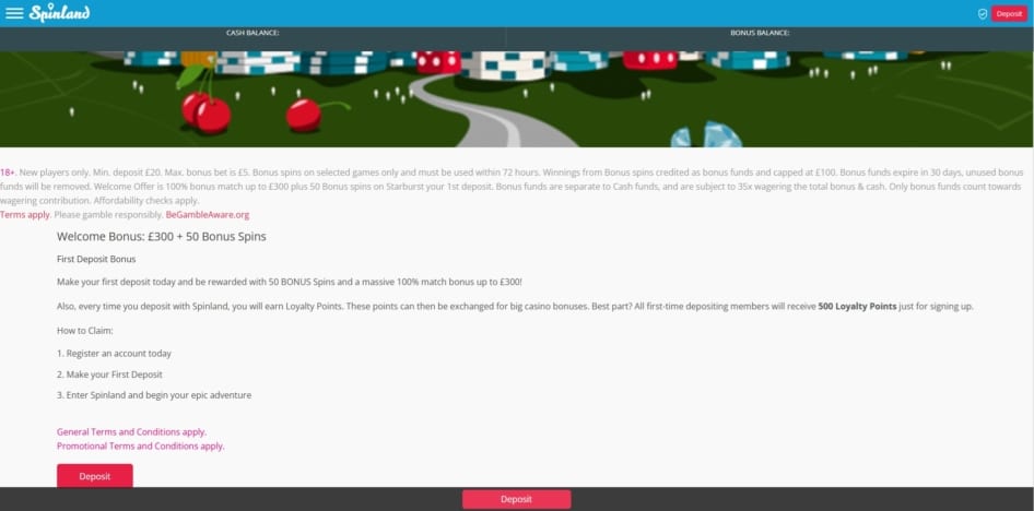 The Spinland Casino welcome bonus