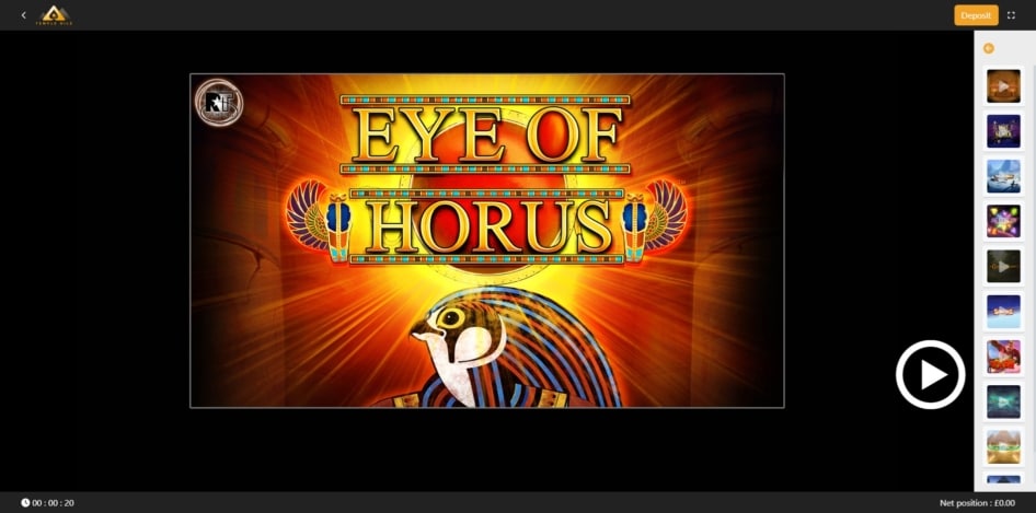 Eye of Horus slot at Temple Nile Casino
