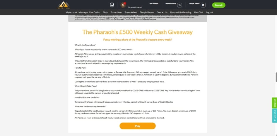 The weekly giveaway at Temple Nile