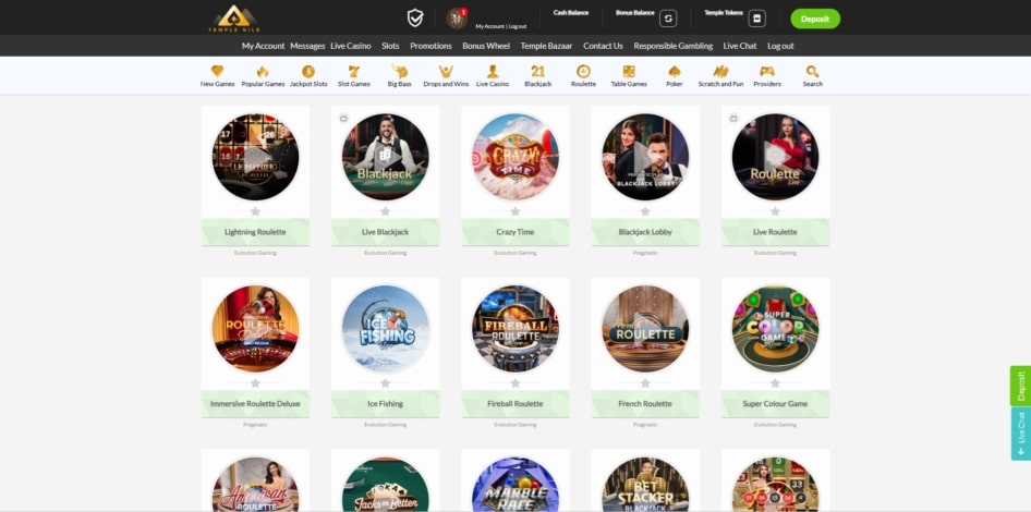 Live casino games at Temple Nile