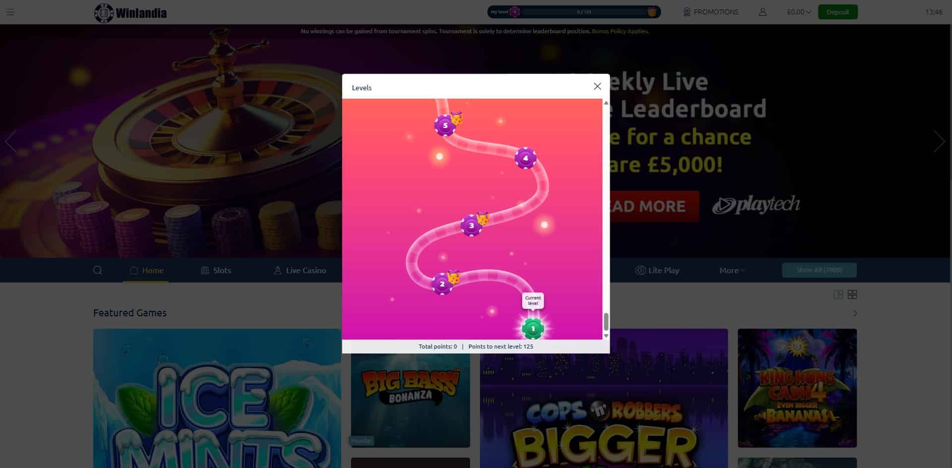 Casino Levels progress