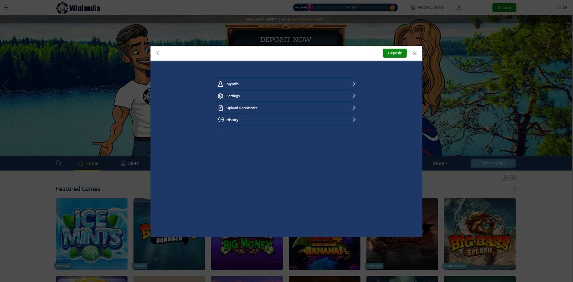 Winlandia account page