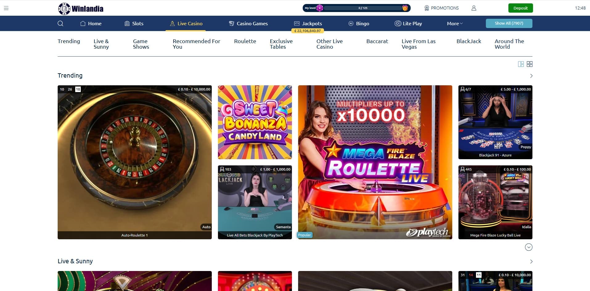 Live casino games at Winlandia Casino