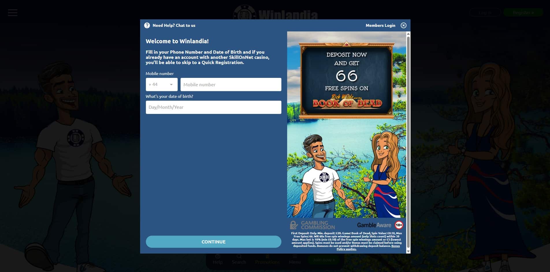 First page of the Winlandia sign up process