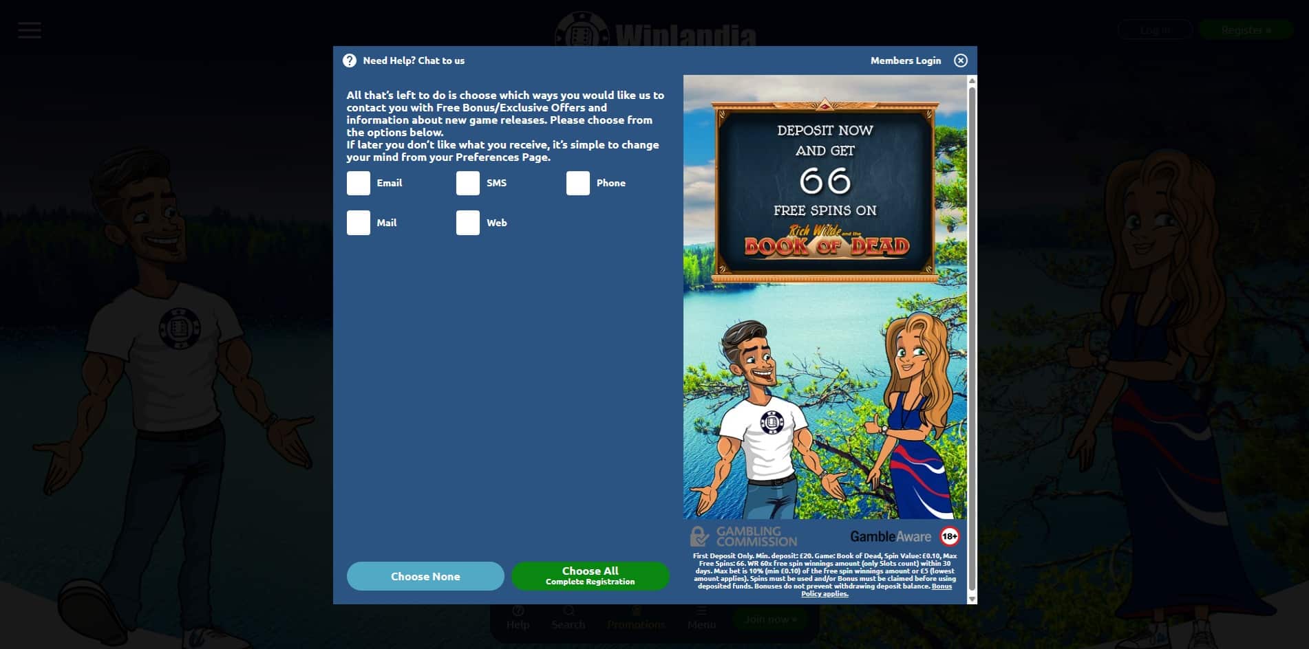The choice of marketing communication options at Winlandia casino