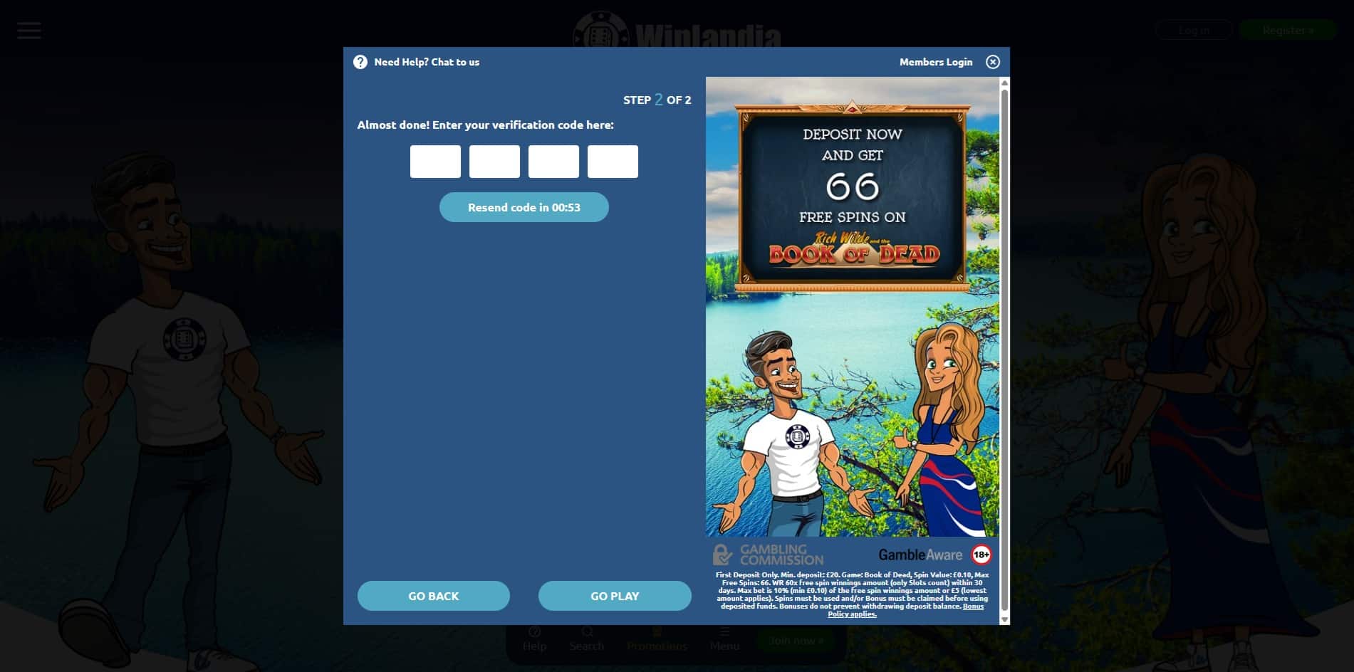 The mobile verification page of Winlandia Casino
