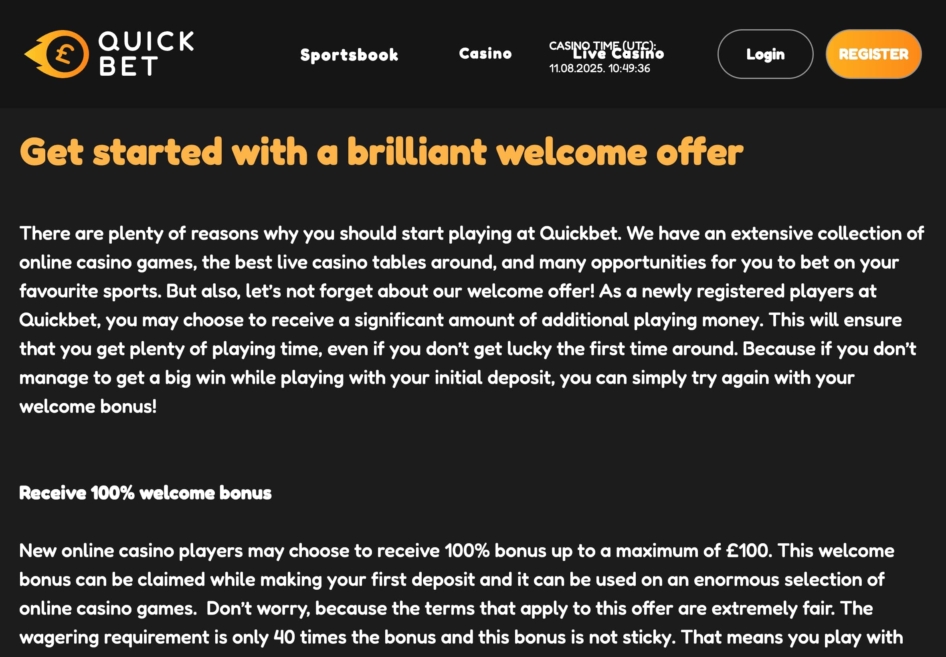 Quickbet Casino Welcome Offer