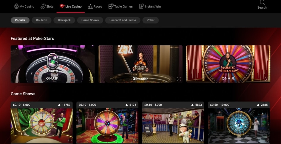 PokerStars Casino Lobby