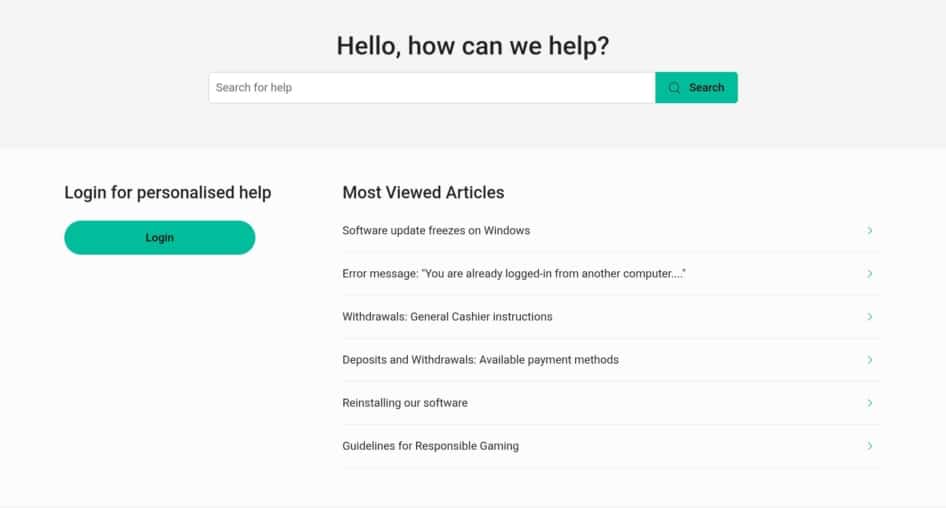 PokerStars Helpdesk page