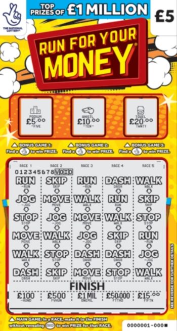 Sample of a cut scratch card Run For Your Money