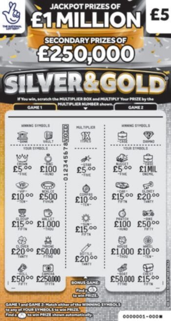 Sample of a cut scratch card Silver & Gold