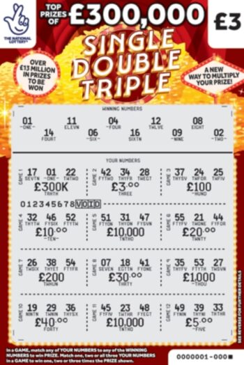 Sample of a cut scratch card Single Double Triple