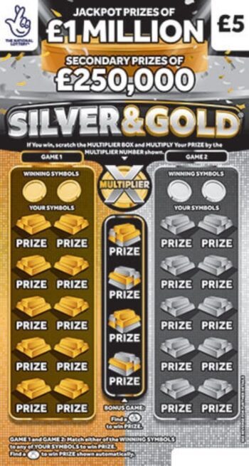 Sample of an uncut scratch card Silver & Gold