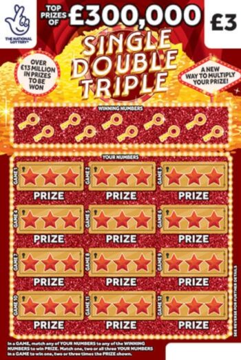 Sample of an uncut scratch card Single Double Triple