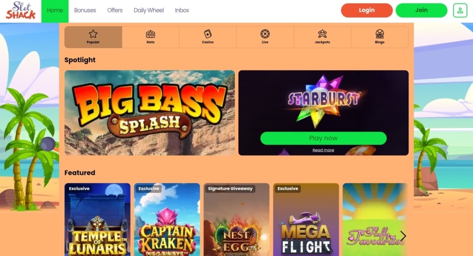Slot Shack Game Lobby