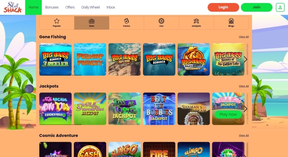 Slot Shack Slots page