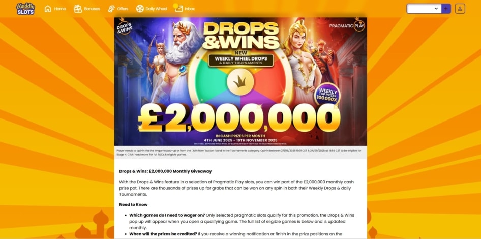 Drops & Wins promotion at Aladdin Slots