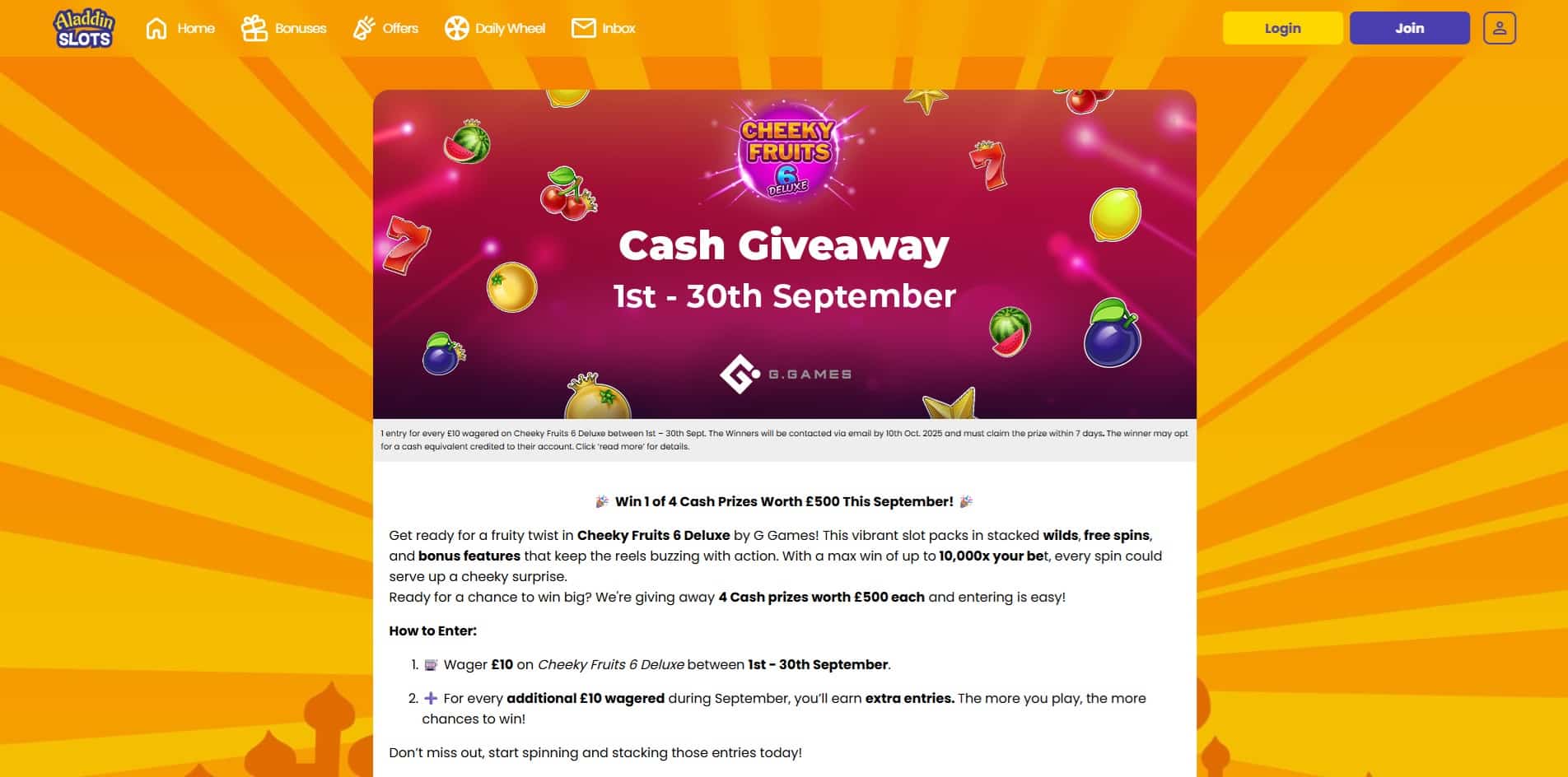 Aladdin Slots cash giveaway promotion
