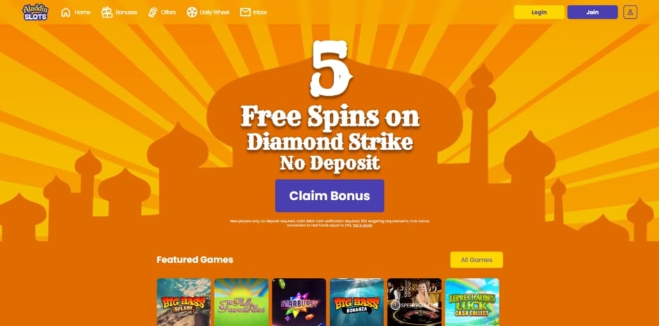 Aladdin Slots homepage