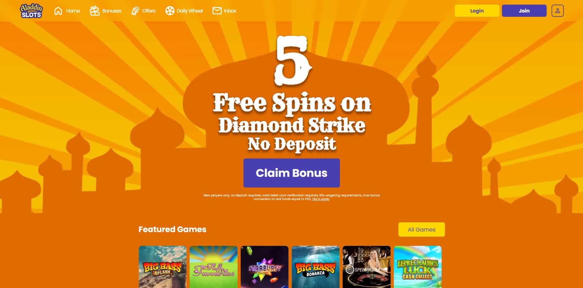 Aladdin Slots homepage