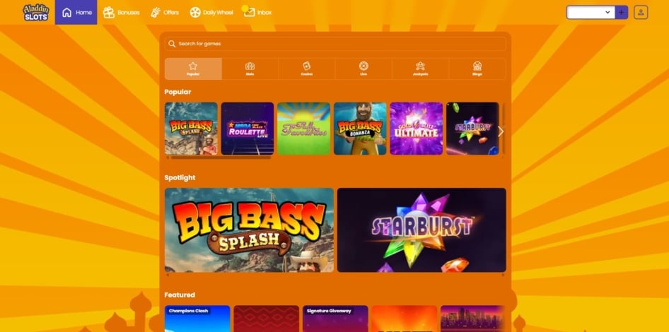 Aladdin Slots homepage