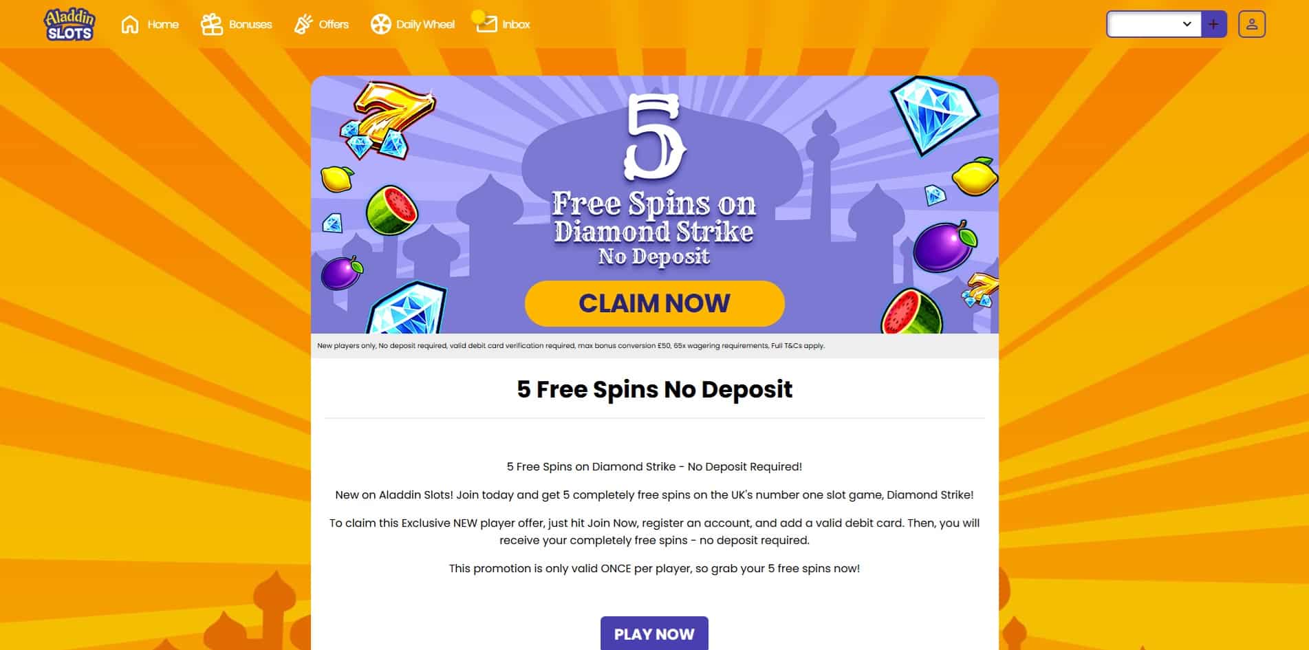 No deposit bonus at Aladdin Slots