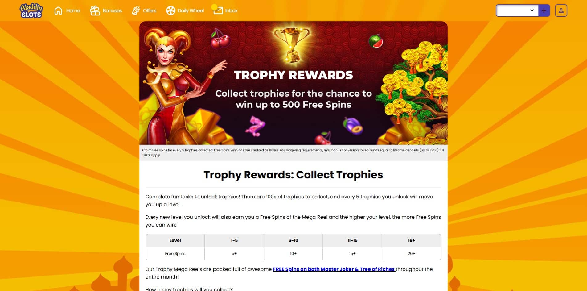 Trophy Rewards at Aladdin Slots