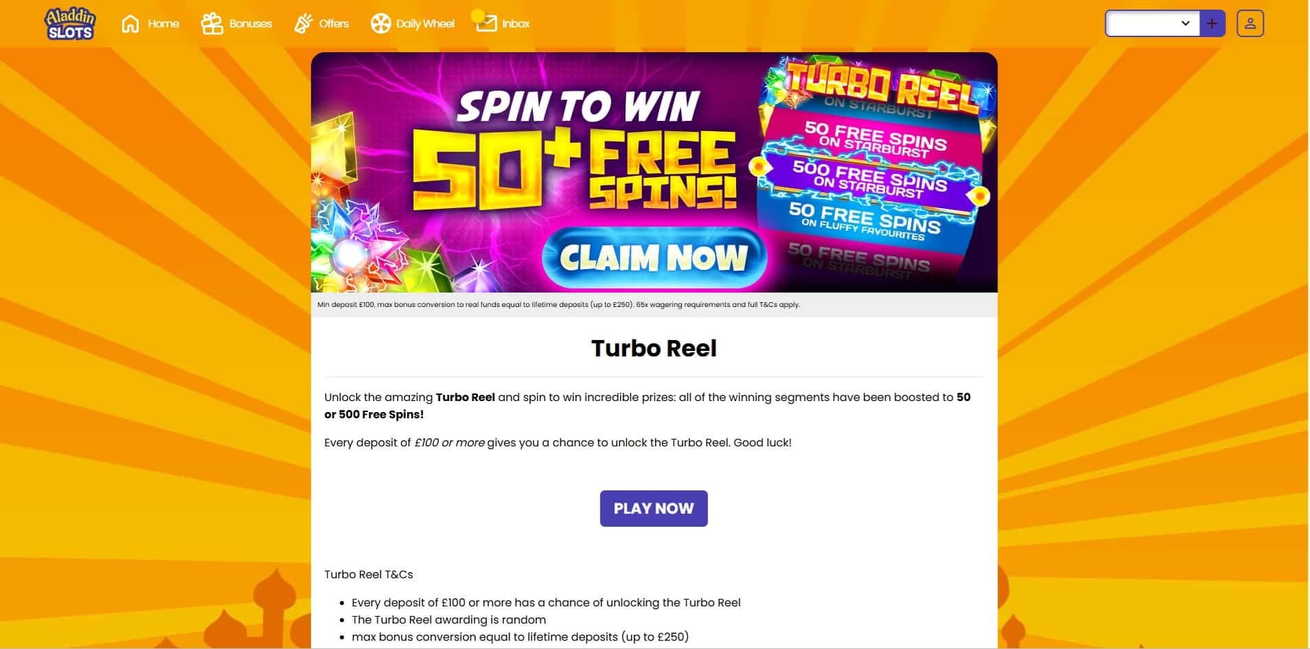 Turbo Reel promotion at Aladdin Slots