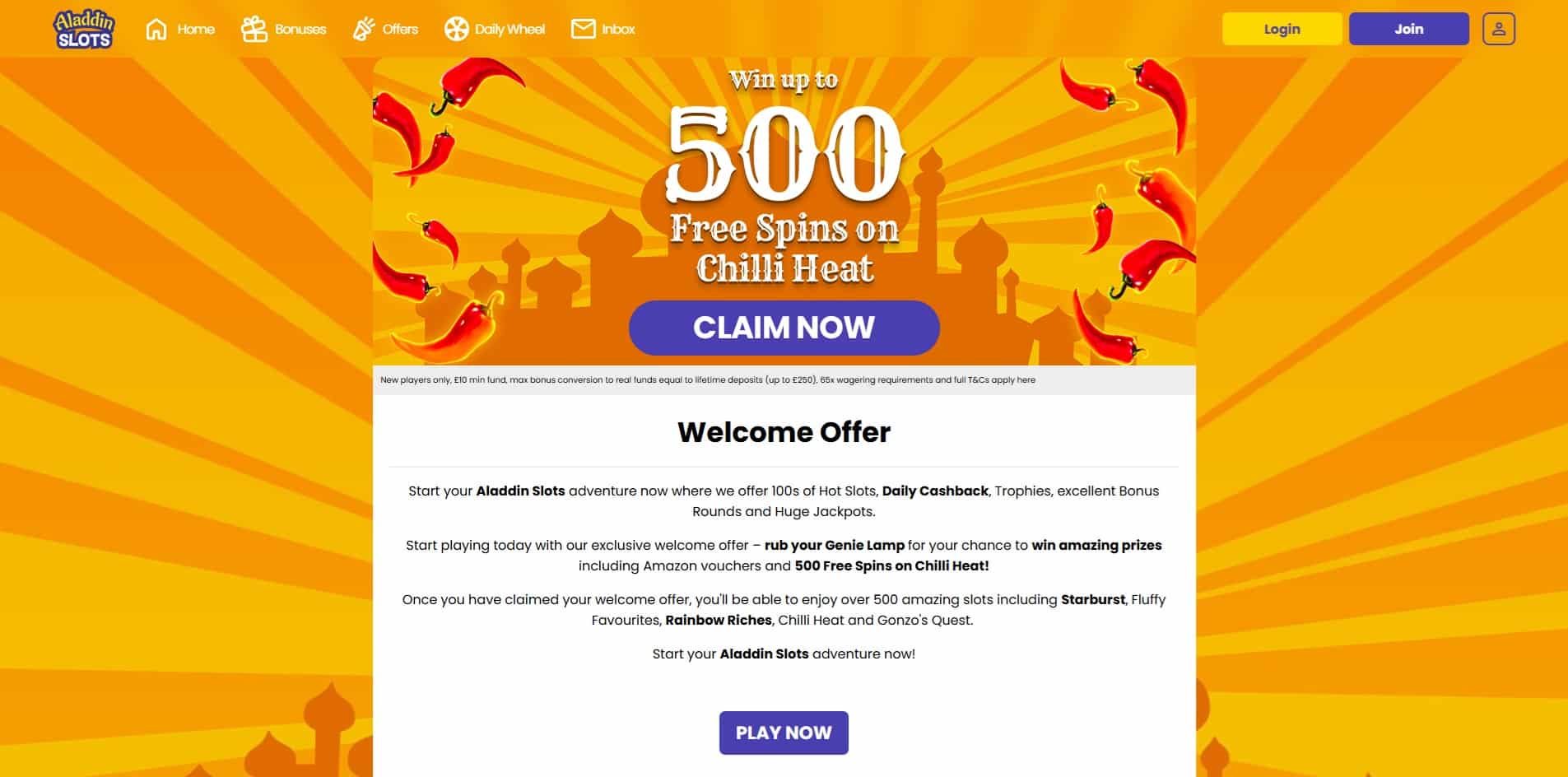 Aladdin Slots deposit welcome offer