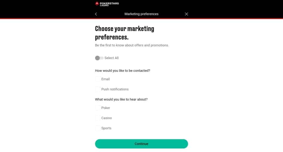 PokerStars Personal Preferences Form