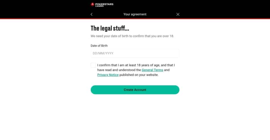 PokerStars Casino Legal Form