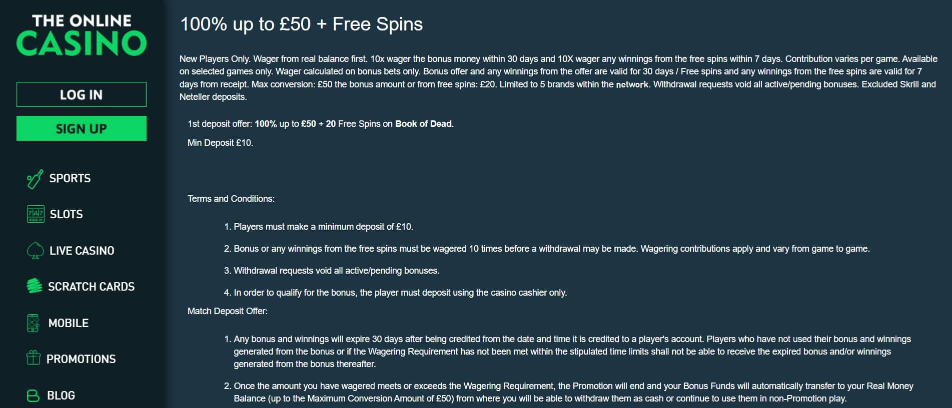 the online casino welcome offer