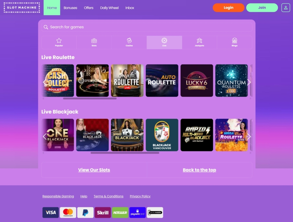 Slot Machine Casino Live Dealers