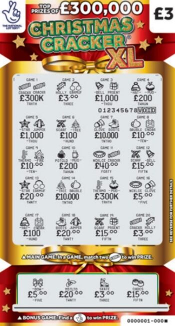 Sample of a scratched scratch card Christmas Cracker XL