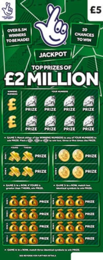 Sample of an uncut lottery ticket £2 Million Green