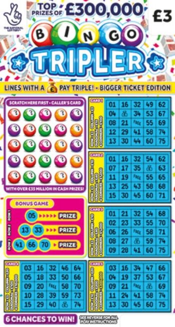 Sample of an unscratched scratch card Bingo Tripler